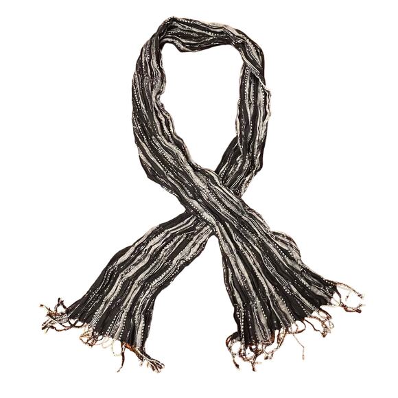 Lot of 2 Fashion Scarfs Black White Stripe Blue Paisley Brand New Never Worn - Picture 2 of 12